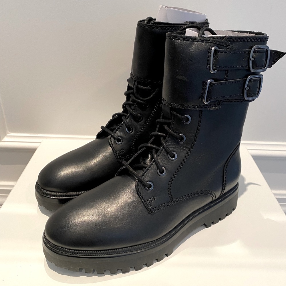 Brand new MANGO Leather & Faux Leather Combat Boots